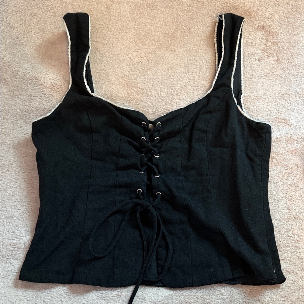 Cotton Candy Black Lace-Up Crop Top